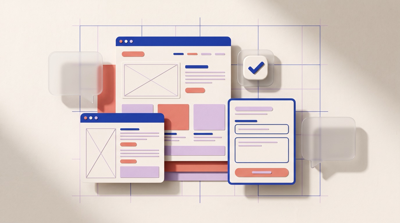 Illustration of a clear website interface with a contact form and a verification mark.