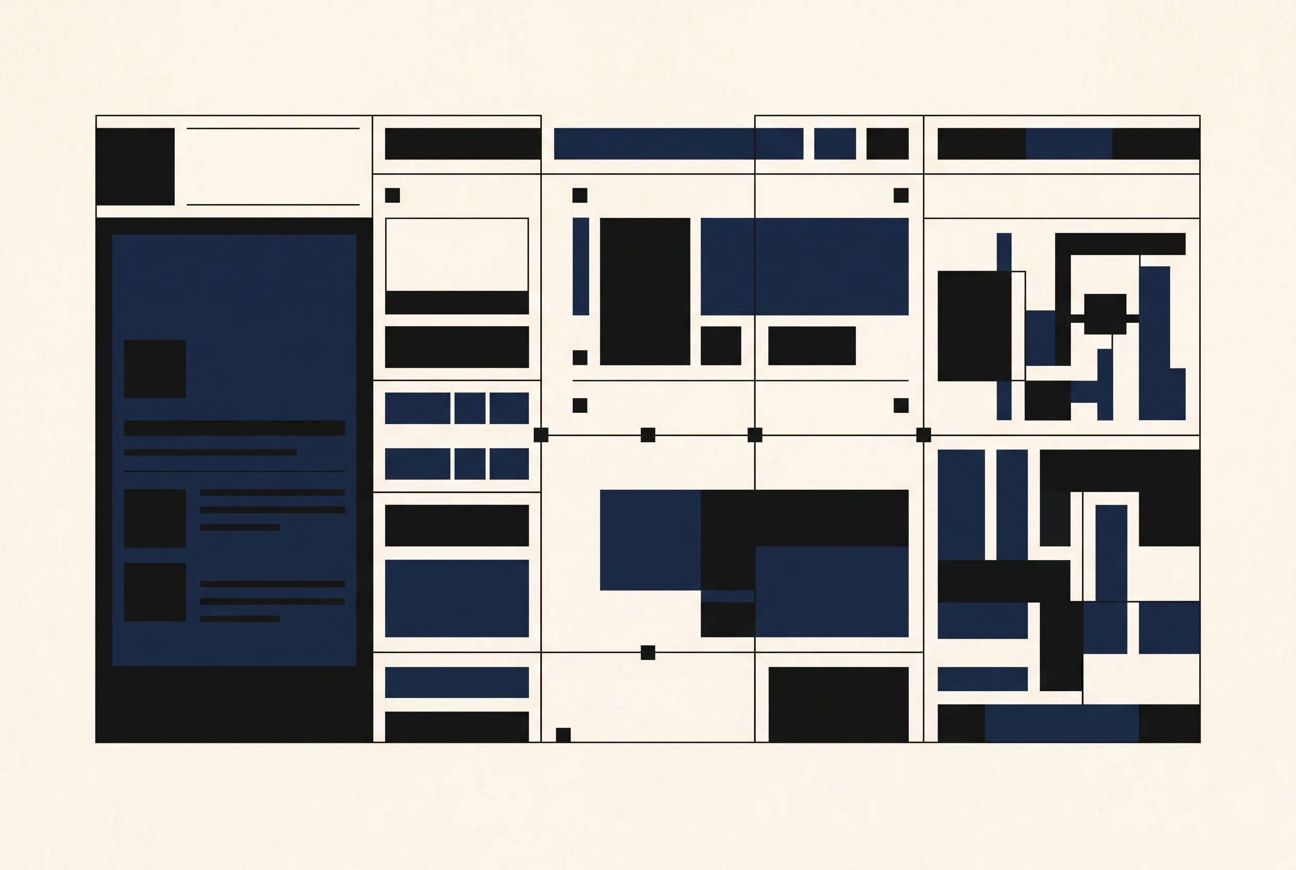 Abstract editorial composition inspired by the structure of a web page